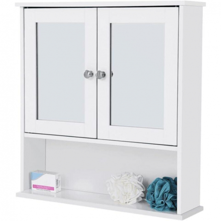 Dulap baie, suspendat, MDF, cu oglinda, 3 rafturi, 2 usi, alb, 56x13x58 cm, Artool [7]