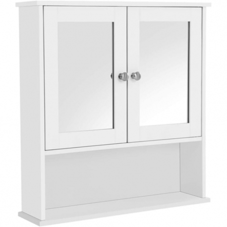 Mobilier baie - Dulap baie, suspendat, MDF, cu oglinda, 3 rafturi, 2 usi, alb, 56x13x58 cm, Artool