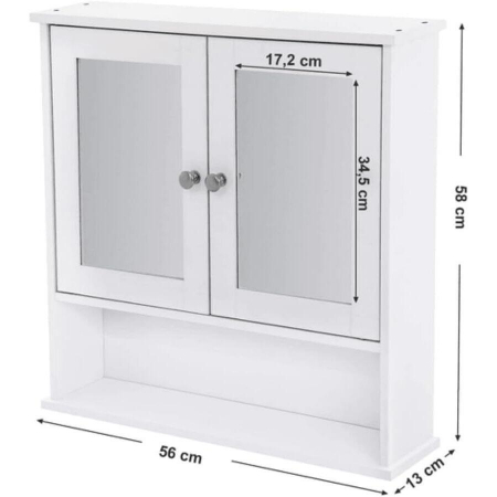 Dulap baie, suspendat, MDF, cu oglinda, 3 rafturi, 2 usi, alb, 56x13x58 cm, Artool [5]