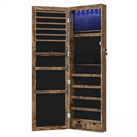 Mese de machiaj - Dulap de perete cu oglinda pentru bijuterii, Artool, MDF, raft inferior, maro rustic, 37x10x120 cm