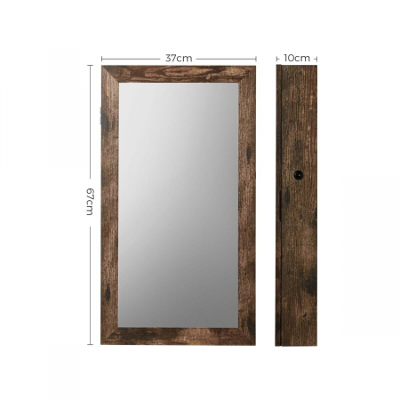 Dulap de perete cu oglinda pentru bijuterii, Artool, MDF, raft inferior, maro rustic, 37x10x67 cm [1]