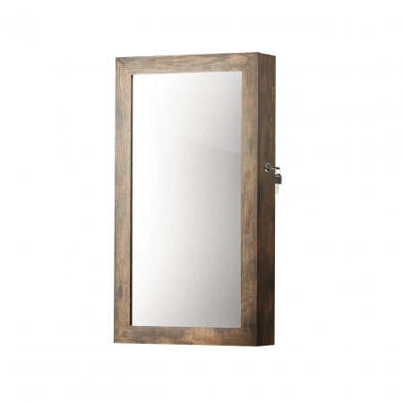 Mese de machiaj - Dulap de perete cu oglinda pentru bijuterii, Artool, MDF, raft inferior, maro rustic, 37x10x67 cm