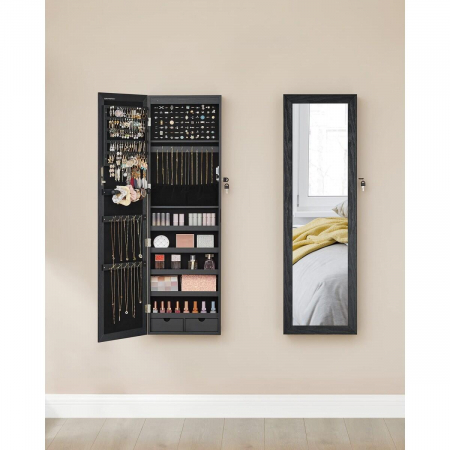 Dulap de perete cu oglinda pentru bijuterii, Artool, MDF, raft inferior, negru, 37x10x120 cm [3]
