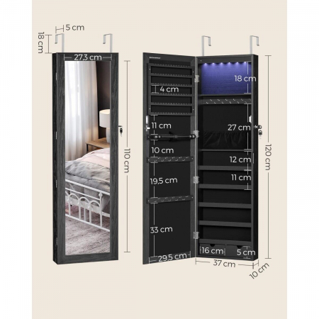 Dulap de perete cu oglinda pentru bijuterii, Artool, MDF, raft inferior, negru, 37x10x120 cm [2]