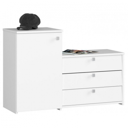 Dulapuri si rafturi pantofi - Dulap depozitat incaltaminte, pantofar, placa laminata, 3 sertare, 2 rafturi, alb, 98.4x33x68/43 cm