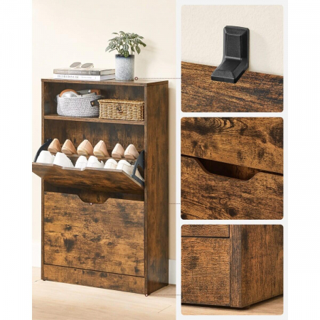 Dulap pentru depozitare incaltaminte, pantofar, Artool, pal, maro rustic, 2 sertare, 1 raft, 60x24x102 cm [1]