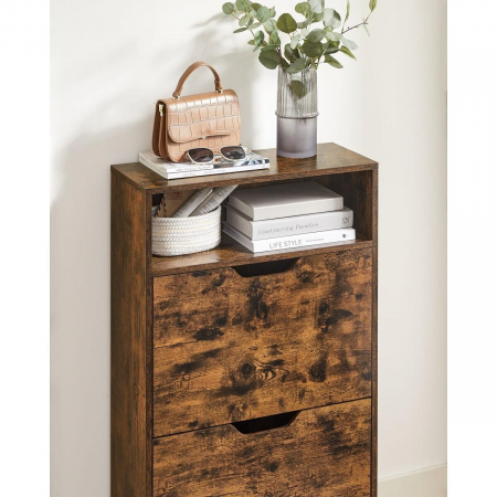 Dulap pentru depozitare incaltaminte, pantofar, Artool, pal, maro rustic, 2 sertare, 1 raft, 60x24x102 cm [5]