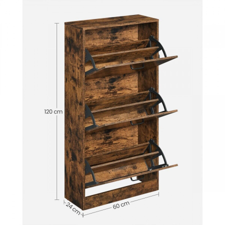 Dulap pentru depozitare incaltaminte, pantofar, Artool, pal, maro rustic, 3 sertare, 60x24x102 cm [2]