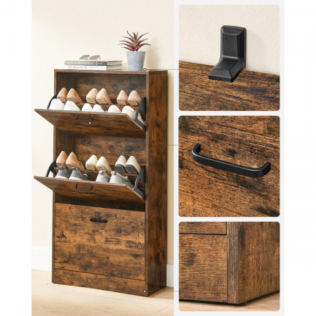Dulap pentru depozitare incaltaminte, pantofar, Artool, pal, maro rustic, 3 sertare, 60x24x102 cm [1]