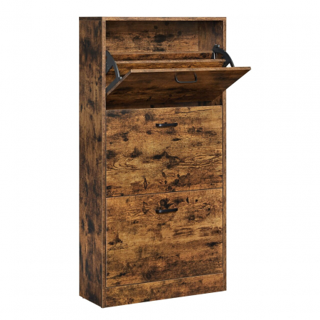 Dulapuri si rafturi pantofi - Dulap pentru depozitare incaltaminte, pantofar, Artool, pal, maro rustic, 3 sertare, 60x24x102 cm