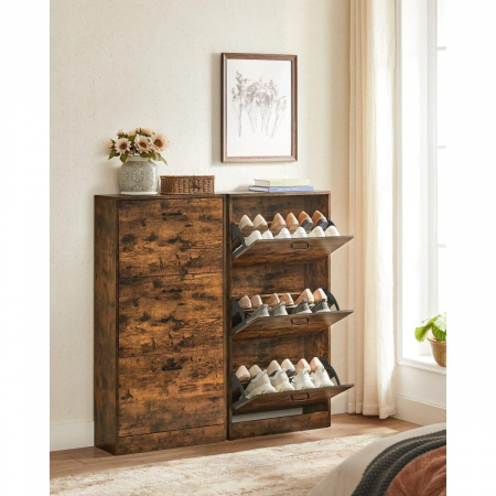 Dulap pentru depozitare incaltaminte, pantofar, Artool, pal, maro rustic, 3 sertare, 60x24x102 cm [6]