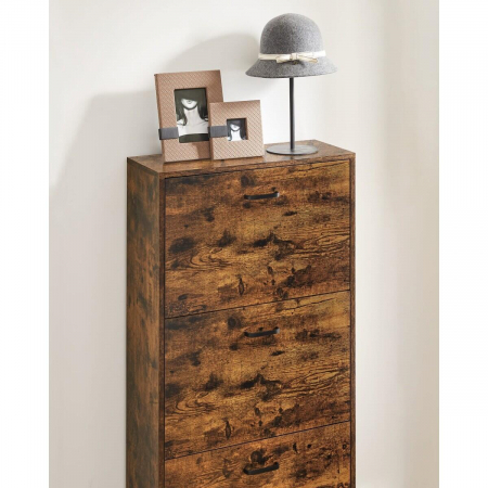 Dulap pentru depozitare incaltaminte, pantofar, Artool, pal, maro rustic, 3 sertare, 60x24x102 cm [5]