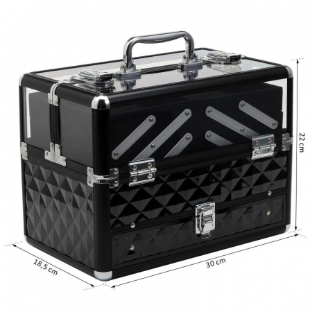 Geanta pentru cosmetice/accesorii baie, aluminiu, 6 compartimente, neagra, 26x9x22.5 cm [3]