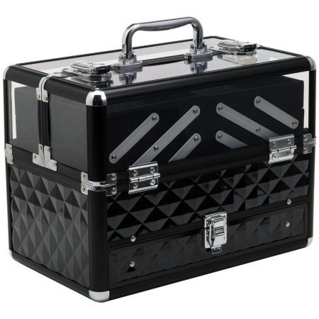Cutii de bijuterii - Geanta pentru cosmetice/accesorii baie, aluminiu, 6 compartimente, neagra, 26x9x22.5 cm