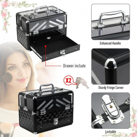 Geanta pentru cosmetice/accesorii baie, aluminiu, 6 compartimente, neagra, 26x9x22.5 cm [6]