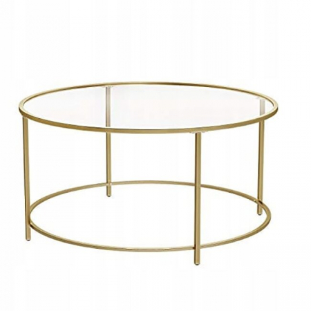 Mese - Masa de cafea, Artool, cu raft depozitare din sticla, rotunda, otel, auriu, 84x45.5 cm