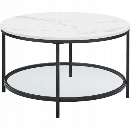 Mese - Masa de cafea, Artool, cu raft depozitare din sticla, rotunda, pal, otel, alb si negru, 80x45.5 cm