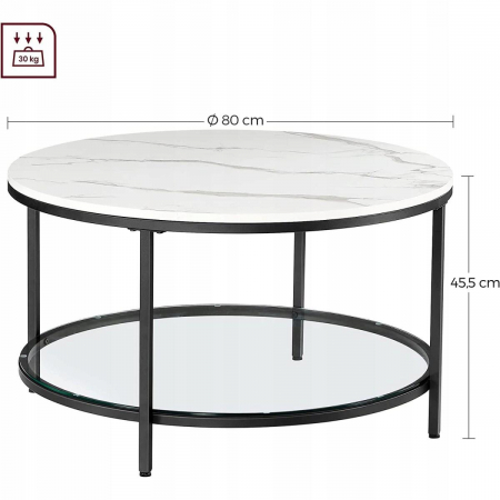 Masa de cafea, Artool, cu raft depozitare din sticla, rotunda, pal, otel, alb si negru, 80x45.5 cm [5]
