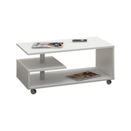 Mese - Masa de cafea, placa laminata, pe roti, alb, 90x51x40 cm, Vini