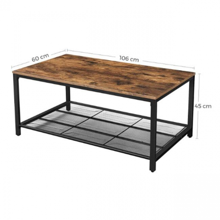 Masa de cafea, Vasagle, cu raft depozitare, dreptunghiulara, pal si metal, maro rustic, 106x60x45 cm [2]
