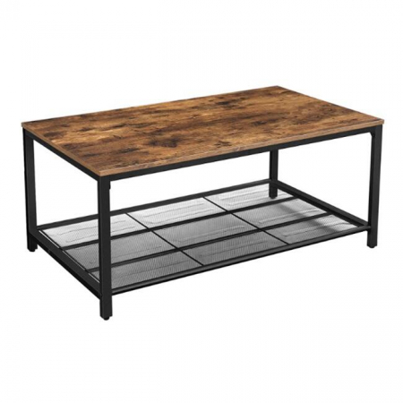 Mese - Masa de cafea, Vasagle, cu raft depozitare, dreptunghiulara, pal si metal, maro rustic, 106x60x45 cm