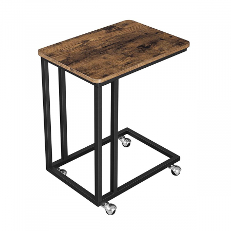 Mese - Masa de cafea, Vasagle, pe roti, pal si metal, maro rustic, 50x35x61 cm