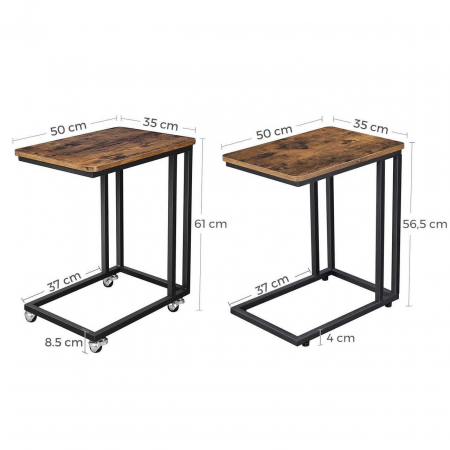 Masa de cafea, Vasagle, pe roti, pal si metal, maro rustic, 50x35x61 cm [5]
