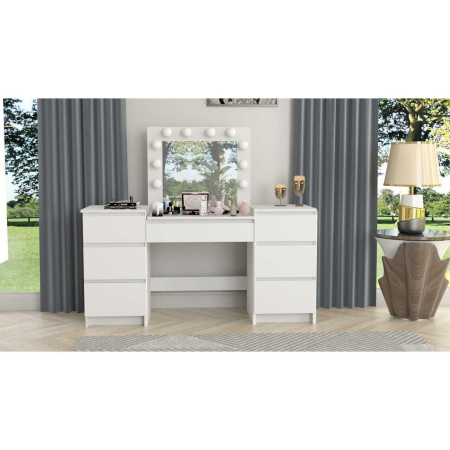 Masa de toaleta/machiaj, alb, cu oglinda si LED-uri, Antonia, 155x42x135 cm [3]