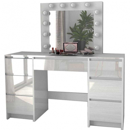 Masa de toaleta/machiaj, alb lucios, cu oglinda si LED-uri, Vanessa, 130x43x143 cm [1]