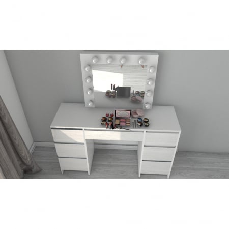 Masa de toaleta/machiaj, alb lucios, cu oglinda si LED-uri, Vanessa, 130x43x143 cm [6]