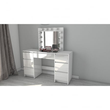 Masa de toaleta/machiaj, alb lucios, cu oglinda si LED-uri, Vanessa, 130x43x143 cm [5]