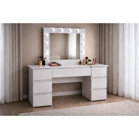 Masa de toaleta/machiaj, Antonia, gri deschis, cu oglinda si LED-uri, 155x42x135 cm [1]