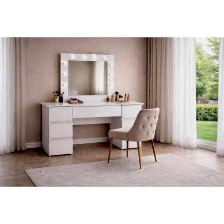Masa de toaleta/machiaj, Antonia, gri deschis, cu oglinda si LED-uri, 155x42x135 cm [3]