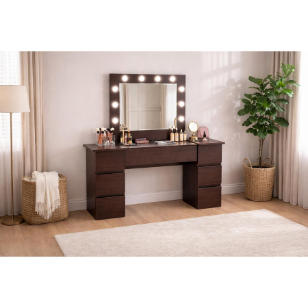 Masa de toaleta/machiaj, Antonia, wenge, cu oglinda si LED-uri, 155x42x135 cm [3]