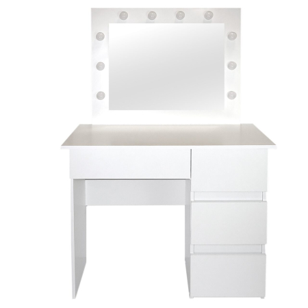 Mese de machiaj - Masa de toaleta/machiaj, Irina, alba, cu oglinda si LED-uri, 94x43x141 cm