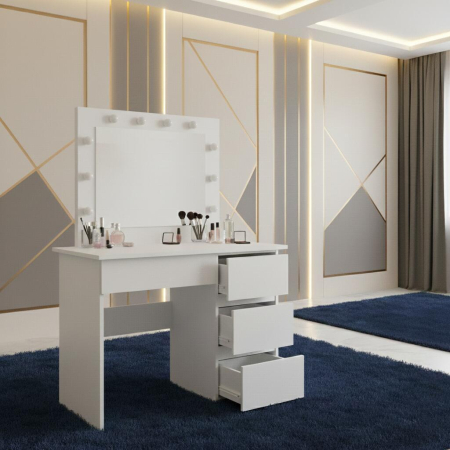 Masa de toaleta/machiaj, Irina, alba, cu oglinda si LED-uri, 94x43x141 cm [2]