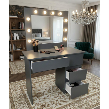 Masa de toaleta/machiaj, Irina, antracit, cu oglinda si LED-uri, 94x43x141 cm [1]