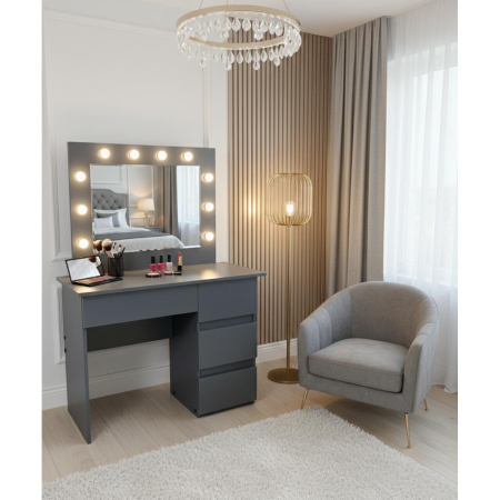 Masa de toaleta/machiaj, Irina, antracit, cu oglinda si LED-uri, 94x43x141 cm [3]