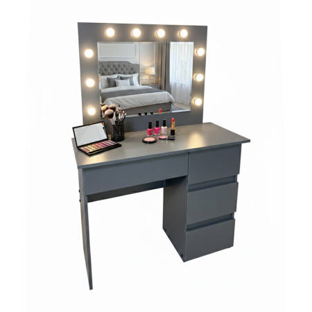 Mese de machiaj - Masa de toaleta/machiaj, Irina, antracit, cu oglinda si LED-uri, 94x43x141 cm