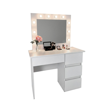 Mese de machiaj - Masa de toaleta/machiaj, Irina, gri deschis, cu oglinda si LED-uri, 94x43x141 cm