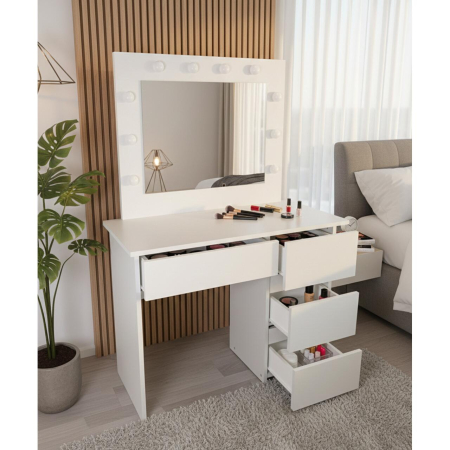 Masa de toaleta/machiaj, Irina, gri deschis, cu oglinda si LED-uri, 94x43x141 cm [1]