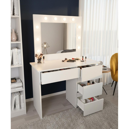 Masa de toaleta/machiaj, Irina, gri deschis, cu oglinda si LED-uri, 94x43x141 cm [2]
