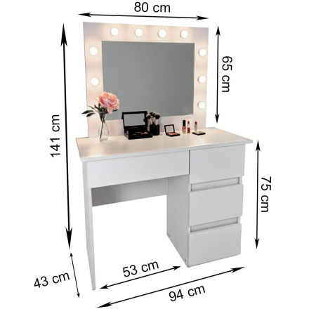Masa de toaleta/machiaj, Irina, gri deschis, cu oglinda si LED-uri, 94x43x141 cm [4]