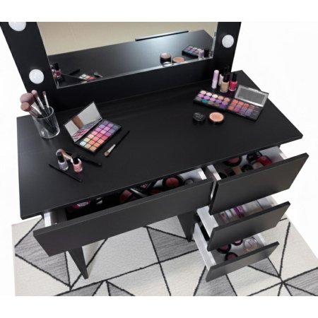 Masa de toaleta/machiaj, Irina, negru, cu oglinda si LED-uri, 94x43x141 cm [4]