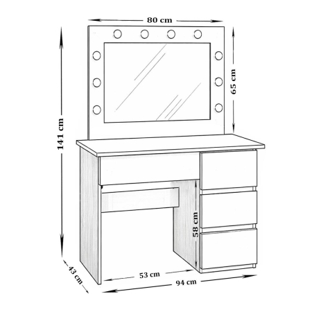 Masa de toaleta/machiaj, Irina, roz, cu oglinda si LED-uri, 94x43x141 cm [3]