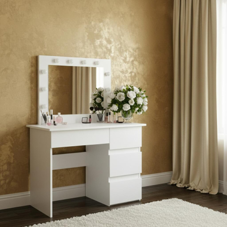 Masa de toaleta/machiaj, Irina + scaun Alba, alb, cu oglinda si LED-uri, 94x43x141 cm [9]