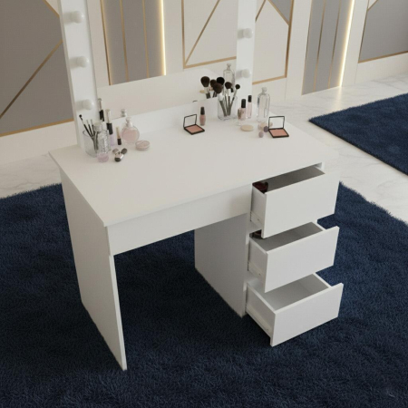 Masa de toaleta/machiaj, Irina + scaun Avola, alb, cu oglinda si LED-uri, 94x43x141 cm [8]