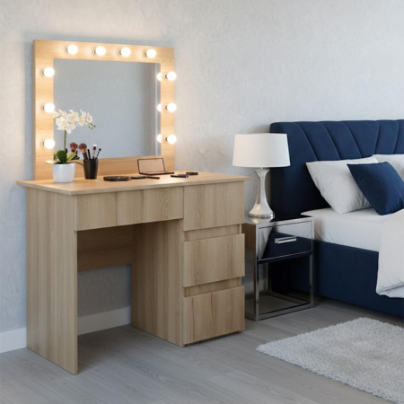 Masa de toaleta/machiaj, Irina, stejar, cu oglinda si LED-uri, 94x43x141 cm [1]