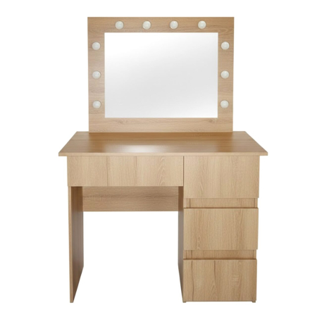 Mese de machiaj - Masa de toaleta/machiaj, Irina, stejar, cu oglinda si LED-uri, 94x43x141 cm