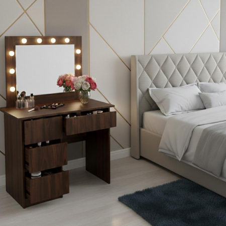Masa de toaleta/machiaj, Irina, wenge, cu oglinda si LED-uri, 94x43x141 cm [4]